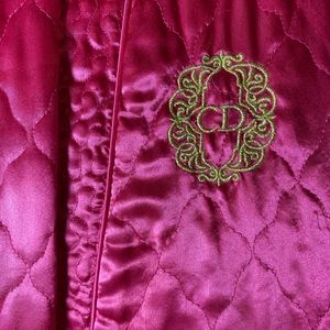 Christian Dior Hot Pink Quilted House Robe with Gold embroidery